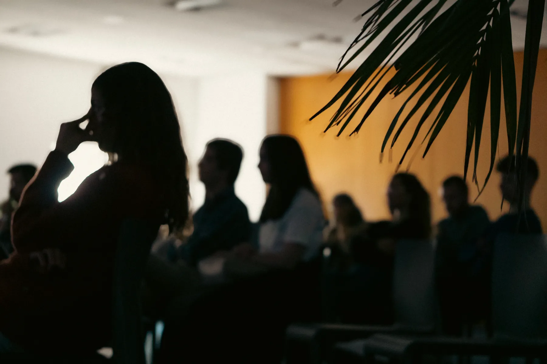 Público de una charla, a contraluz